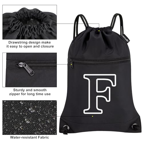 HOLYLUCK Drawstring Bags Initial Backpack Sackpack Cinch Bags for Sports, Gym, Travel, Beach(Black-F) - color: Black-f