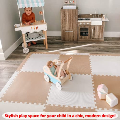 Extra Thick Baby Play Mat Tiles Non-Toxic Foam Floor Puzzle Mat Extra Large Interlocking Activity Playmat for Infants Toddlers Kids Crawling Tummy Time 74x74 Inches (Beige/White) - color: Beige/White