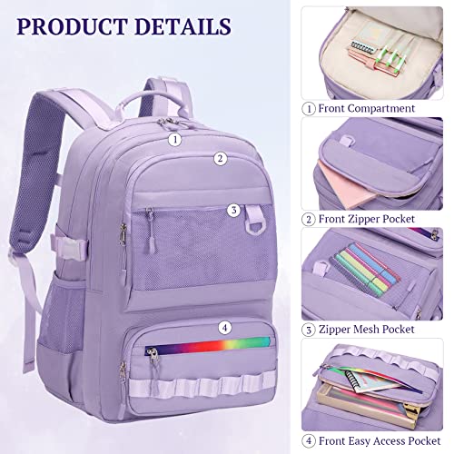 Lanola Backpack for Men Women Classic Water-resistant Lightweight Travel School Backpack Casual Daypack Laptop Backpack Fit 15.6 Inch - Beige - color: Rainbow Zipper-beige