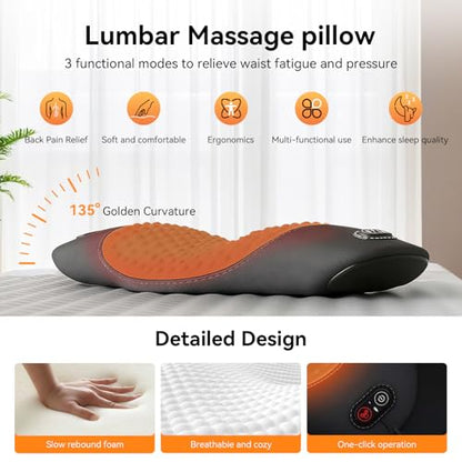 3 in 1 Electric Lumbar Support Pillow with Adjustable Height for Bed and Chair, Back Massager with Heat, Back Massager for Pain Relief Deep Tissue, Electric Lumbar Pillow with Heat Vibration Traction