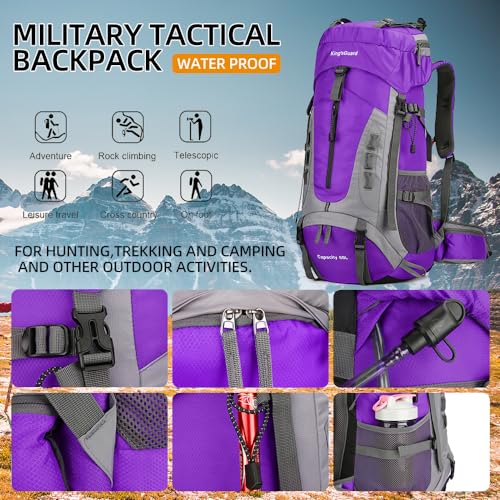 King'sGuard 60L Hiking Backpack for Men and Women Lightweight Camping Hiking Backpack with Rain Cover Large Waterproof Travel Backpack Backpacking Pack (Purple) - color: Purple