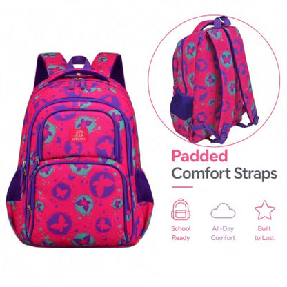 MYGOO Girls School Backpack Campus Butterfly Magenta Bookbag for Elementary Middle School Ages 5-12, 17 inch Large Capacity 24L Kids Student Travel Bags - color: Campus Butterfly Magenta