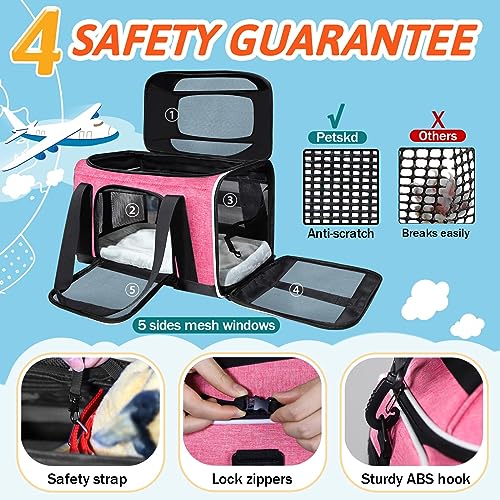 Petskd Top-Expandable Pet Carrier 18x13x9.5 Inches Southwest Airline Approved, Soft-Sided Carrier for Small Cats and Dogs with Locking Safety Zippers and Anti-Scratch Mesh(Pink) - color: Pink, size: 18.0"L x 13.0"W x 9.5"H