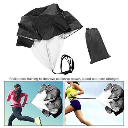 Running Parachute Speed Training, Speed Training Equipment Running Parachute Adjustable Waistband Pongee Coating Drag Running Speed Training Parachute for Sports (Black)