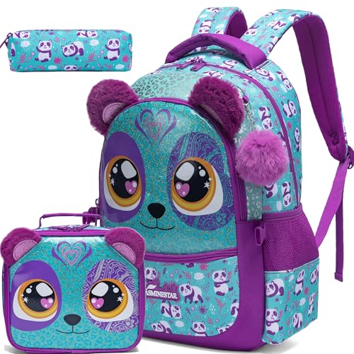 3 in 1 Backpack Set for Girls - Ages 8-10 with Lunch Box & Pencil Case - color: Purple 01