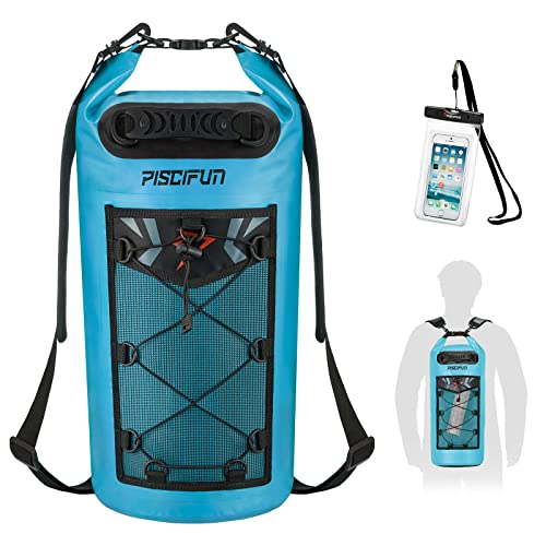 Piscifun Dry Bag, Waterproof Floating Backpack 10L/20L/30L/40L with Waterproof Phone Case for Boating, Kayaking, Fishing - color: Light Blue, style: 30l