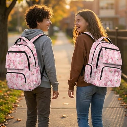 Cherry Blossom Axolotl Backpack for Girls School Backpack with Lunch Box Water Bottle Pouch Pencil Case 4PCS Set Elementary School Backpacks for Girls Kids Bookbag with Front Pocket Book Bag - color: Cherry Blossom Axolotl