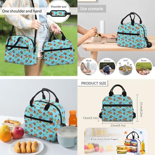 Flashideas Cute Capybara Backpack for School Boys Backpack with Lunch Box Insulated Water Bottle and Water Bottle Bag 4Pcs Set 17" Girls Bookbag with Compartments Sturdy School Bag for Kids Elementary - color: Capybara and Lemon
