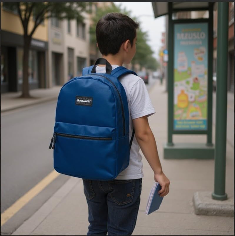Trail maker Classic 17 inch Backpacks with Adjustable Padded Straps | School Backpacks for Girls, Boys (Navy) - color: Navy