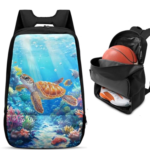Basketball Backpack With Separate Ball Compartment And Shoes Fit Basketball Volleyball Football - color: Turtle