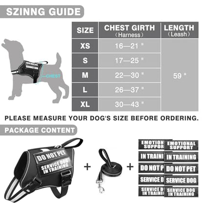 Service Dog Vest Harness and Leash Set+10 Patches,No Pull&Easy Walk Reflective Dog Harness with Soft Padded Handle for Training/Everyday,Fit Small/Medium/Large/Extra-Large Dogs (Black S) - color: Black, size: Small