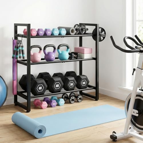 3 Tier Adjustable Dumbbell Rack, 31.5 Inch Length Dumbbell Weight Rack Stand for Home Gym Storage Organizer Dumbbells Kettlebell Up to 390 LB Capacity (Dumbbells Rack Stand Only) ﻿