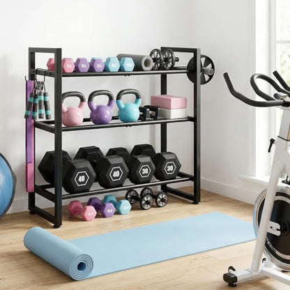 3 Tier Adjustable Dumbbell Rack, 31.5 Inch Length Dumbbell Weight Rack Stand for Home Gym Storage Organizer Dumbbells Kettlebell Up to 390 LB Capacity (Dumbbells Rack Stand Only) ﻿