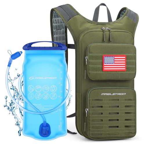 Maelstrom Tactical Hydration Backpack,Water Pack with 2L Water Bladder | BPA-free,MOLLE Compatibility,lightweight,insulated layer, Breathable back panel and shoulder,for running/hunting/cycling - color: Army Green