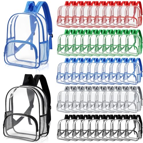 50 Pcs Clear Backpack Bulk PVC Large Waterproof Transparent Bookbags for Nonprofit Donation Sports Stadium Work Travel (17.7 Inch,Multicolor) - color: Multicolor, size: 17.7 Inch