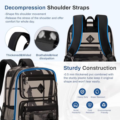 Sisipoet Clear Backpack for School, PVC Clear Bookbag Heavy Duty Transparent Backpack for Stadium Events See Through Bag - color: 1pc-semi Black