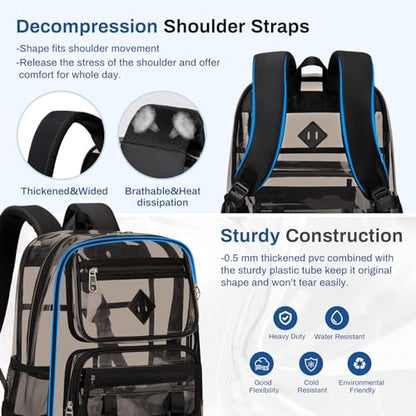 Sisipoet Clear Backpack for School, PVC Clear Bookbag Heavy Duty Transparent Backpack for Stadium Events See Through Bag - color: 1pc-semi Black