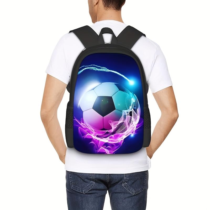 3PCS Soccer Backpack Set, 16" Lightweight Football Daypack, Soccer Ball Print Casual Laptop Backpack for Travel Camping Work (style-2) - color: Style-2