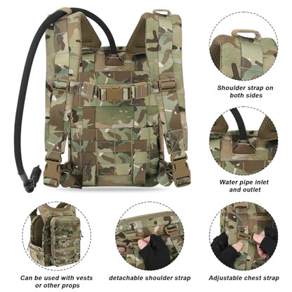 PETAC GEAR Tactical Molle Hydration Pack for 1.5L - Lightweight Water Reservoir Bag for Molle Vest Backpack, for Hiking, Hunting - style: MC no Bladder