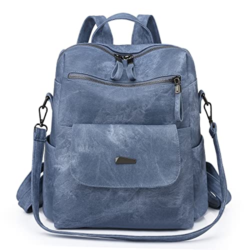 Backpack Purse for Women, PU Leather Backpack Purse, Fashion Travel Anti Theft Backpack, Multipurpose Lightweight Waterproof Convertible Purse Shoulder Bag Handbag, Blue - color: Blue