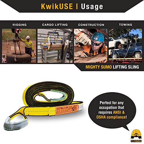 KwikSafety - Charlotte, NC - Mighty Sumo 2”x 10’ Poly Web Sling Lifting Strap Construction ASME OSHA / 6400lbs Vertical 5100lbs Choker 12800lbs Basket/Rigging Moving Towing Hoisting Gear - color: FLAT, size: 2"x10' | 6400 lbs