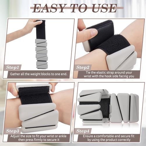 Vinsot Wrist and Ankle Weights for Women Men Set of 4(1 lb Each) adjustable Arm Leg Silicone Weighted Wristbands Bracelets for Pilates Yoga Gym Workout Running Walking Strength Training(Grey) - color: Beige Brown