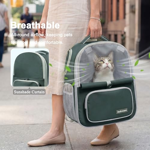 Cat Backpack Carrier Expandable,Pet Travel Backpack for Cats and Small Dogs, 1200D Waterproof Ventilated Mesh with Lockable Zippers, Foldable for Hiking Camping Vet, Up to 18 Lbs,(Green) - color: Green