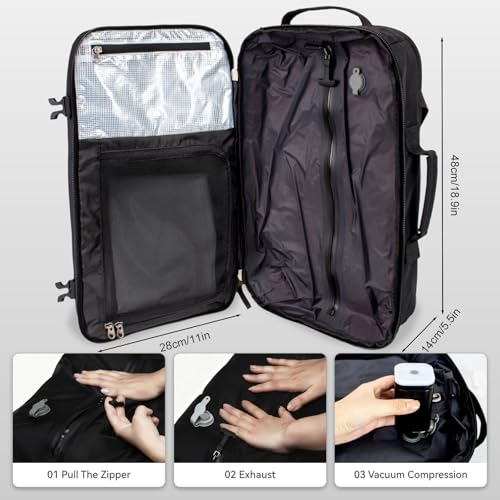 Vacuum Travel Backpack 60L with Air Pump Vacuum Water Resistant Air Compression System Carry On Suitcase Luggage with Rain Cover Black - color: Black, size: Vacuum
