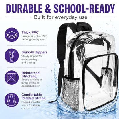 Amylove 29 Pcs Clear Backpacks with Study Supplies, 16in Transparent PVC Bag for Elementary, Intermediate, or High School, Stadium Approved See Through Bookbag to Study Supplies for Students - size: 16in