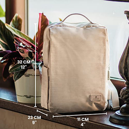 Nordace Siena II Mini Smart Backpack for Everyday Use with USB Charging Port, Water Resistant - Sleek Laptop Backpack for Daily Tasks, Work, and Casual Adventures (Beige)
