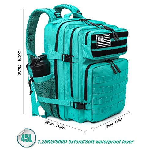 LHI Military Tactical Backpack for Men and Women 45L Army 3 Days Assault Pack Bag Large Rucksack with Molle System - Lake Blue - color: 1.4 Lake Blue