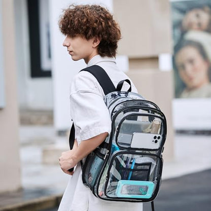 abshoo Large Heavy Duty Clear Backpack For School Bookbag Transparent Multi Pocket Backpacks (Black) - color: Black