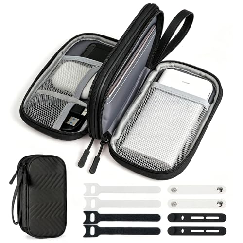 Travel Essentials Electronics Organizer, Double Layers Cable Organizer Bag for 3ft+ Cords, Waterproof PU Leather Tech Pouch for Charger, Phone & Airplane Gadgets, Midnight Black - color: Midnight Black, size: Small