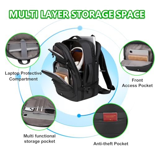 Travel Backpack for Men & Women - 40L Expandable Carry-On Backpack, TSA Approved 16 Inch Laptop, Weekend Outdoor Essentials, Airline Flight Approved, Black