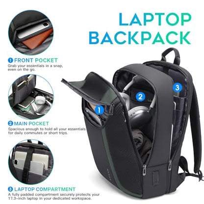 BANGE Smart Business Laptop Backpack Waterproof can fit 15.6-17.3 Inch Laptop with 3.0 USB charging port for men and women - color: Green