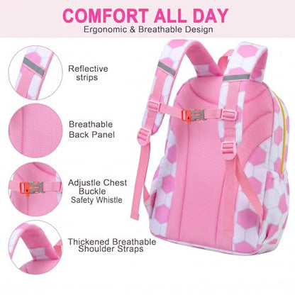 3PCS Kids Backpack Set, School Backpack with Lunch Bag & Pencil Case, Lightweight Waterproof Bookbag for Kids (Pink soccer) - color: Pink Soccer