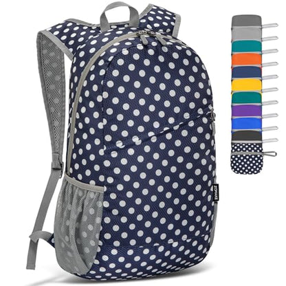 ZOMAKE Lightweight Packable Backpack 20L,Foldable Backpacks Small Daypack for Hiking Water Resistant Day Bag for Travel(Blue, White Polka Dot) - color: Blue, White Polka Dot