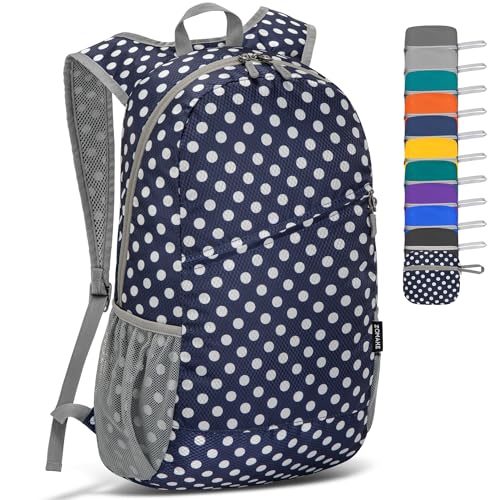 ZOMAKE Lightweight Packable Backpack 20L,Foldable Backpacks Small Daypack for Hiking Water Resistant Day Bag for Travel(Blue, White Polka Dot) - color: Blue, White Polka Dot