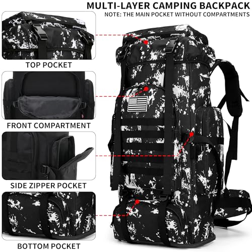 Hiking Backpack for Men 70L/100L Camping Backpack Military Rucksack Molle 3 Days Assault Pack for Climbing | Camping Backpack - color: 100l-blackwhite-lighting