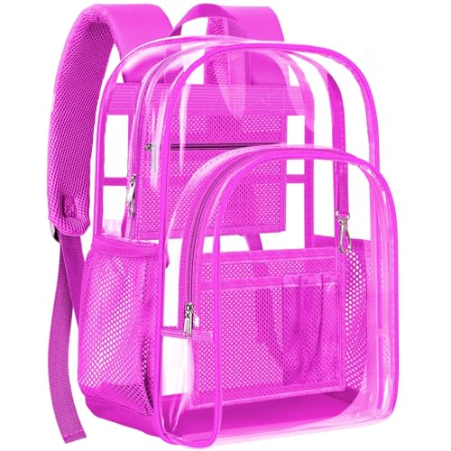 PAMANO Clear Backpack, Heavy Duty Transparent Reinforced Bottom See Through for College, Travel Work Security - color: Pink
