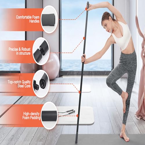 Ymiko Yoga Bar, Multifunctional Stretching Stick with 4 Steel Bars and Non Slip Handles for Shoulder Mobility, Flexibility and Balance Training in Yoga and Fitness