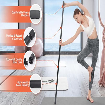 Ymiko Yoga Bar, Multifunctional Stretching Stick with 4 Steel Bars and Non Slip Handles for Shoulder Mobility, Flexibility and Balance Training in Yoga and Fitness