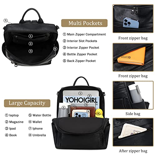 AGLOD Leather Backpack Purse for Women Designer Ladies Shoulder Bag Fashion Faux Work Travel Handbags - color: Kcus22001-black