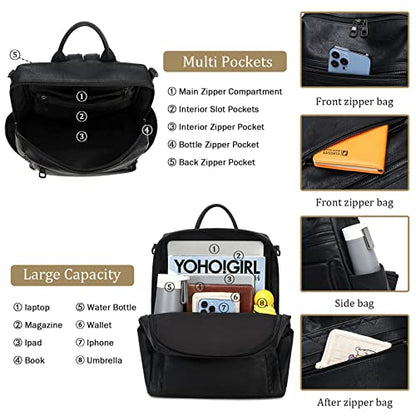 AGLOD Leather Backpack Purse for Women Designer Ladies Shoulder Bag Fashion Faux Work Travel Handbags - color: Kcus22001-black