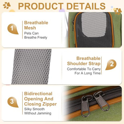 Pet Backpack Carrier, Portable and Ventilated, Oxford Cloth, Dog Cat Travel Bag with Transparent Cover 12.6", (Green, 1 Pcs), Intended for Hiking/Camping/Traveling - color: Green