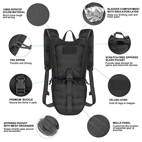 Unigear Tactical Hydration Backpack with 3L Water Bladder, Molle Backpack - color: Black