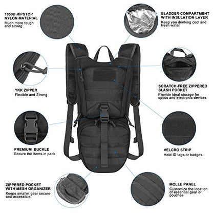 Unigear Tactical Hydration Backpack with 3L Water Bladder, Molle Backpack - color: Black
