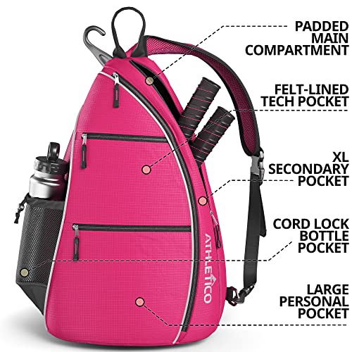 Athletico Sling Bag - Crossbody Backpack for Pickleball, Tennis, Racketball, and Travel for Men and Women - color: Pink