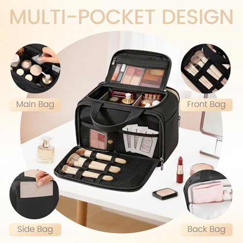 Toiletry Bag for Women Puffy Large,Travel Makeup Bag,Large Toiletry Bag with Adjustable Dividers,Waterproof Cosmetic Travel Bag with Trolley Sleeve,Toiletries Organizer,Black - color: Black