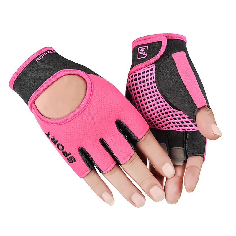 Mealah Men & Women Breathable Workout-Glove - UV Protection Fingerless Gym Gloves for Fitness Rowing Cycling - color: Pink